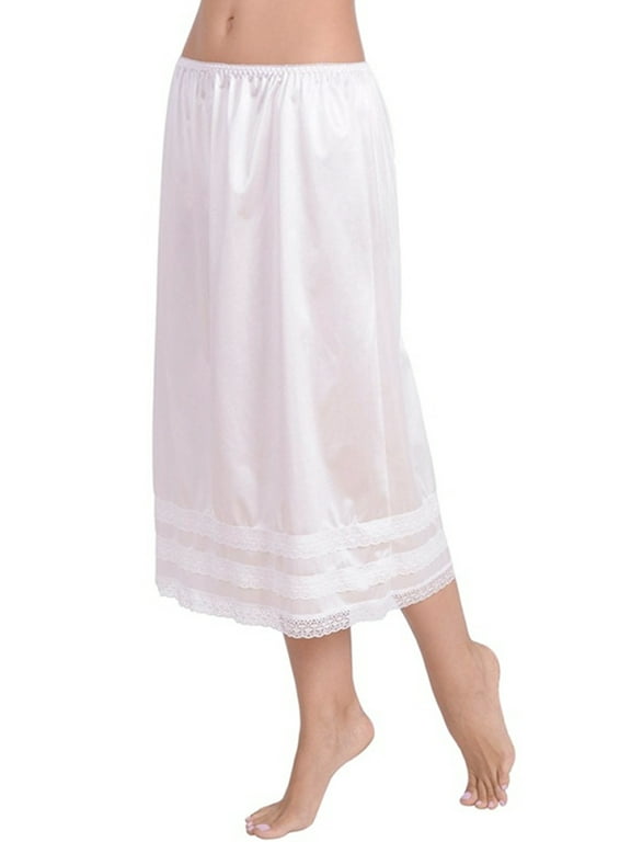 Plus Size Womens Elastic High Waist Bust Skirts Smooth Swing Dress Underskirt Anti-Static Half Slip Snip Skirt L-3XL