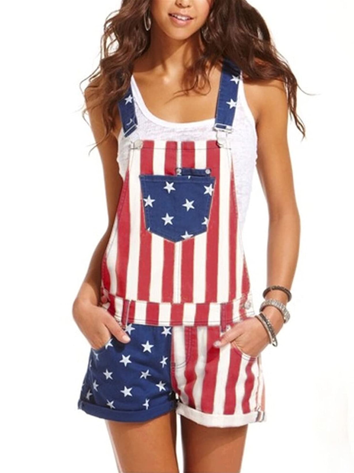 Camo Dress Huresd American Flag Overalls Patriotic Red Jumpsuit