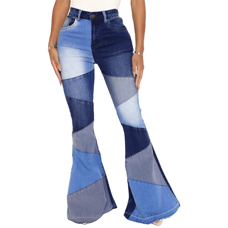 Sunisery Skinny Bell Bottom Jeans for Women Patchwork High Waisted Stretch  Denim Flare Jeans