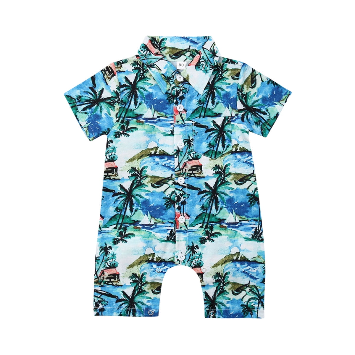 Sunisery Summer Baby Boy Hawaiian Shirt Romper Short Sleeve Button Down