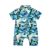 Sunisery Summer Baby Boy Hawaiian Shirt Romper Short Sleeve Button Down Pirnted Casual One Piece Shorts Jumpsuit