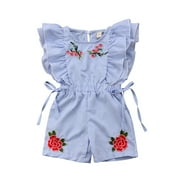 Sunisery Toddler Baby Girl Flower Stripe Ruffle Romper Jumpsuit Kids Clothes