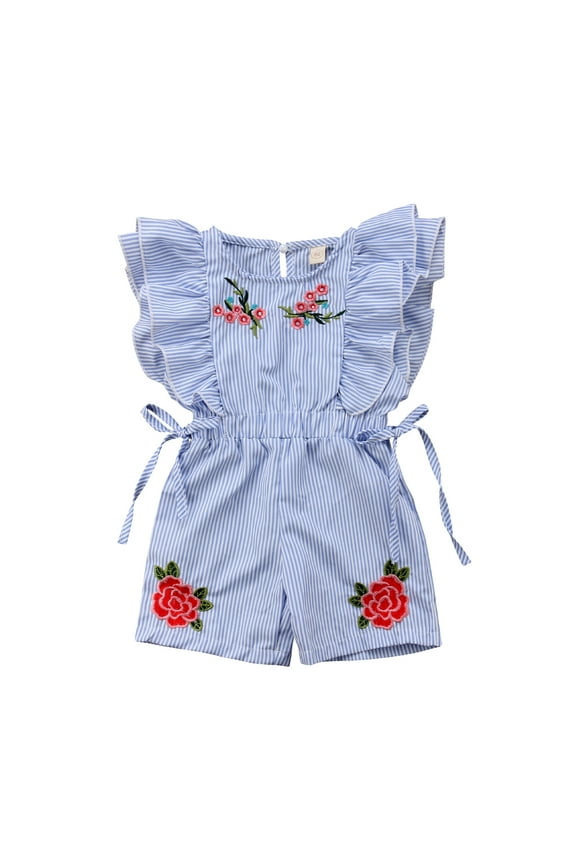 Toddler Baby Girl Flower Stripe Ruffle Romper Jumpsuit Kids Clothes