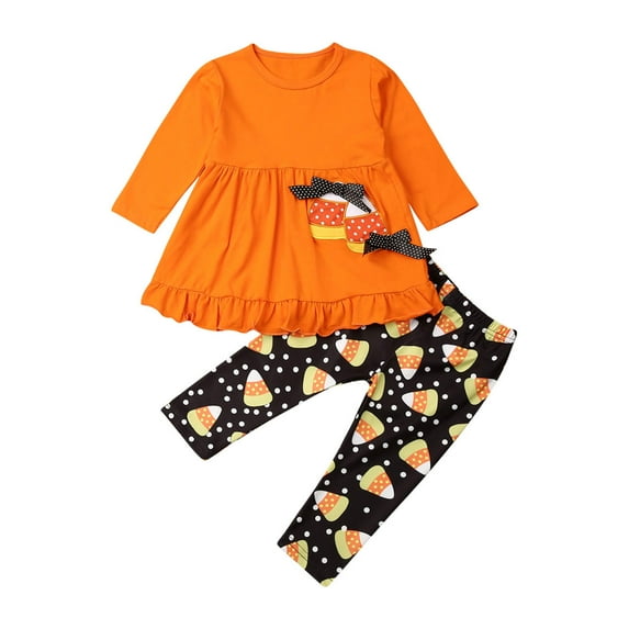 Sunisery Toddler Baby Girl Halloween Clothes Set Pumpkin T-Shirts Tees Pullover Shirts Tops+Flare Pants Outfit Set