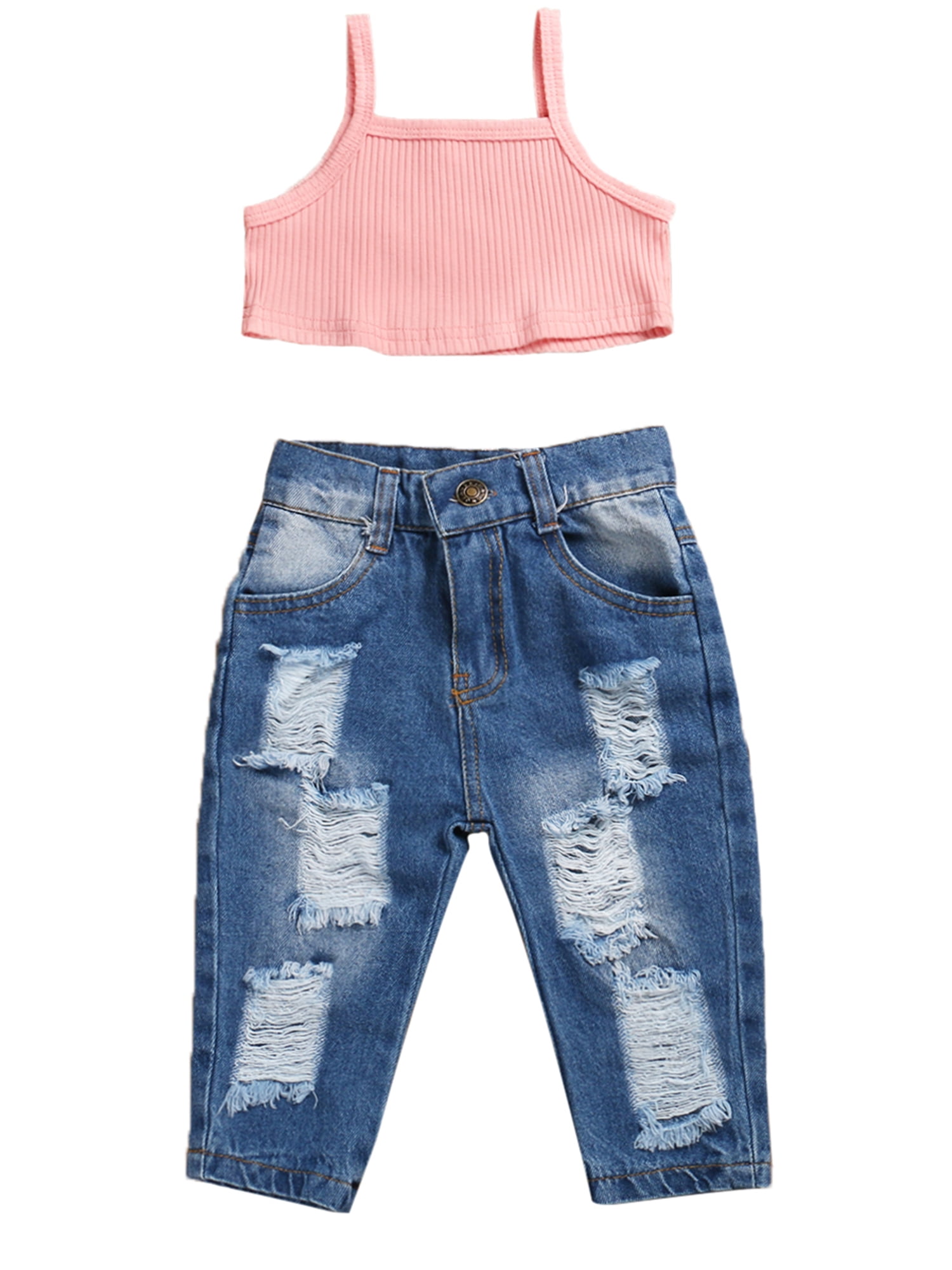 2pcs Kid Girl Letter Print Tie Knot Long-sleeve Tee and Black Flared Denim Jeans Set
