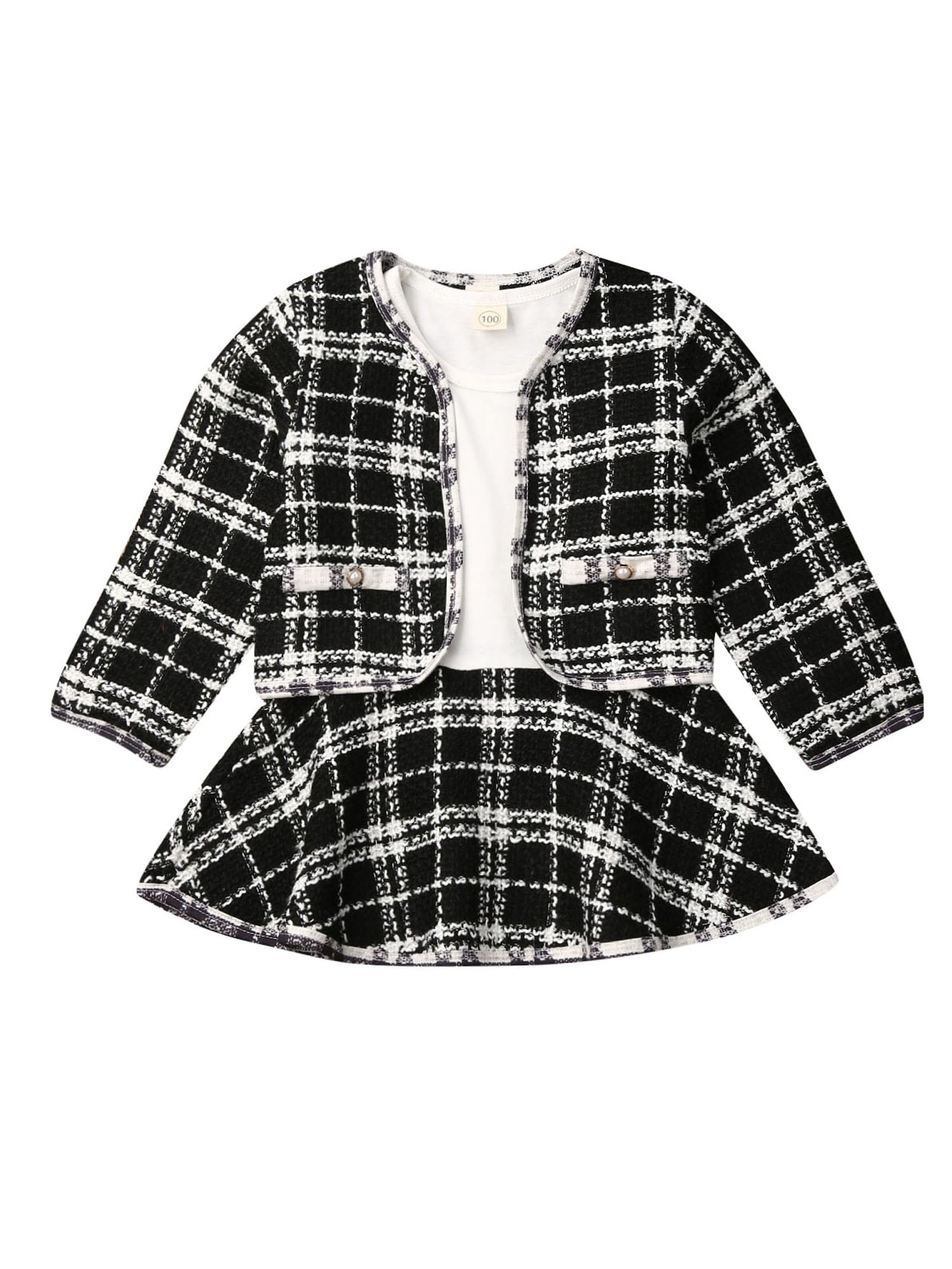 Sunisery Toddler Baby Girls Winter Clothes Long Sleeve Plaid Coat Tops+Tutu Dress Autumn Kids