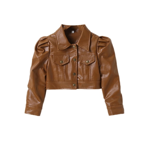 Sunisery Toddler Girls Motorcycle Jackets PU Faux Leather Coat Turn-Down Collar Long Sleeve Crop Tops Outerwear Coats