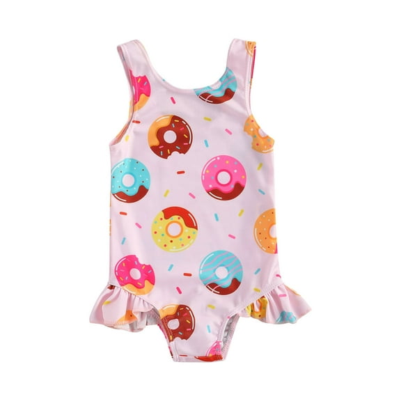 Sunisery Toddler Infant Baby Girls One Piece Swimsuit Cute Crab/Donut Print Sleeveless Swimwear Ruffle Bathing Suit 0-3Y