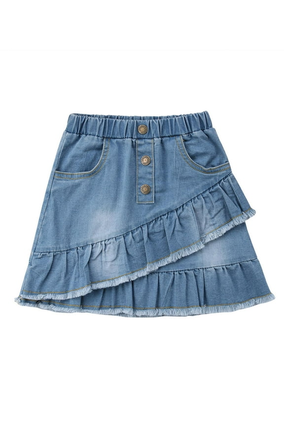 Toddler Kids Girls Denim Mini Skirt Outfit Infant Baby Girl Ruffles Short Dress