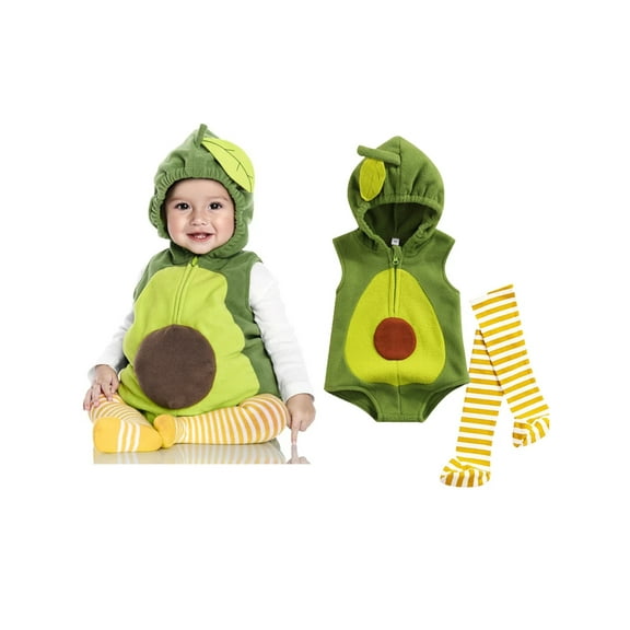 Sunisery Unisex Baby Halloween Christmas Costumes Velvet Avocado Pineapple Hooded Romper with Striped Stocking 2Pcs Outfits