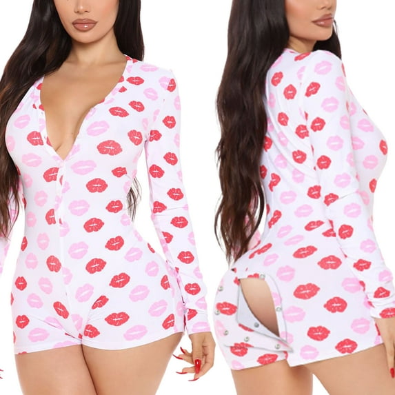 Sunisery Valentine's Day Sexy onesies pajamas For Women,Long Sleeve Playsuit Romper Short Pants bodycon Pajamas Sleepwear
