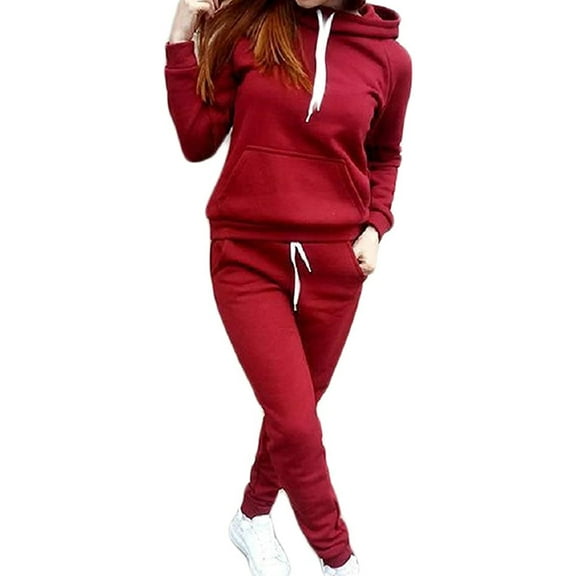 Sunisery Women 2 Pieces Tracksuit Hoodies Sweatshirt Pants Set Jogging Gym Sport Wear Suit