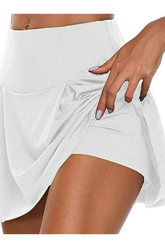 Women Athletic Tennis Skirts Ruffle Golf Running Workout Flowy Skirts with Sports Shorts