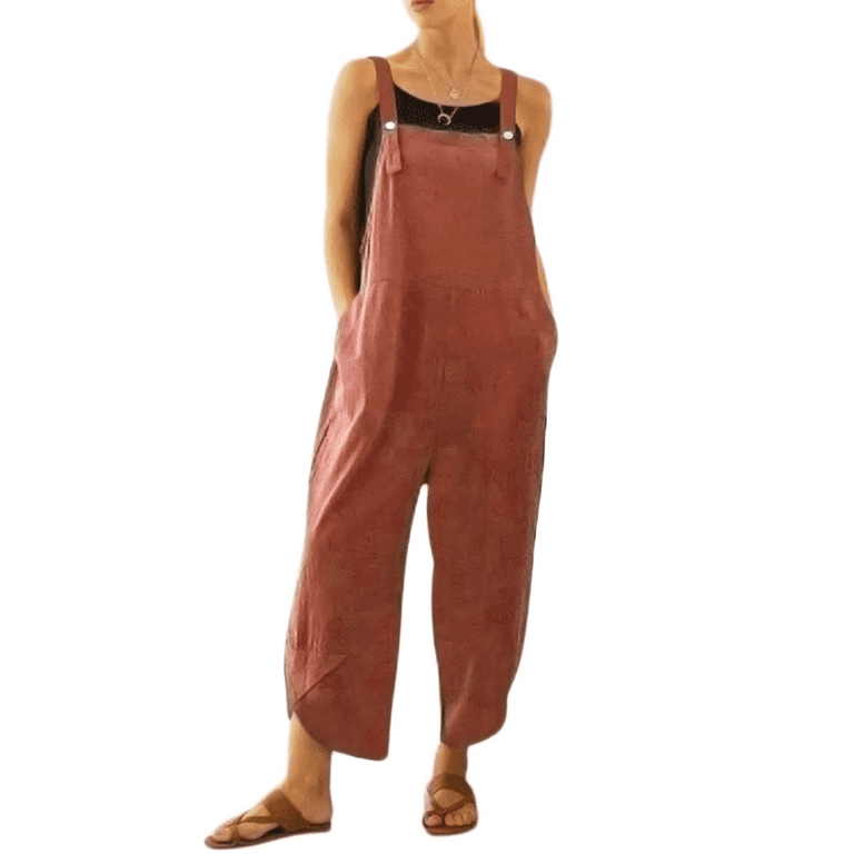 Sunisery Women's Casual Bib Overalls Adjustable Straps Baggy Jumpsuit with  Pockets 