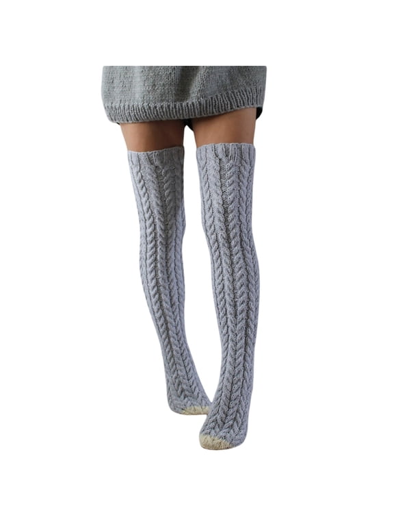 Women Cable Knitted Long Stockings Thigh High Socks Long Over Knee Leg Warmers Stocking Winter Tube Socks Knee High Boot Socks