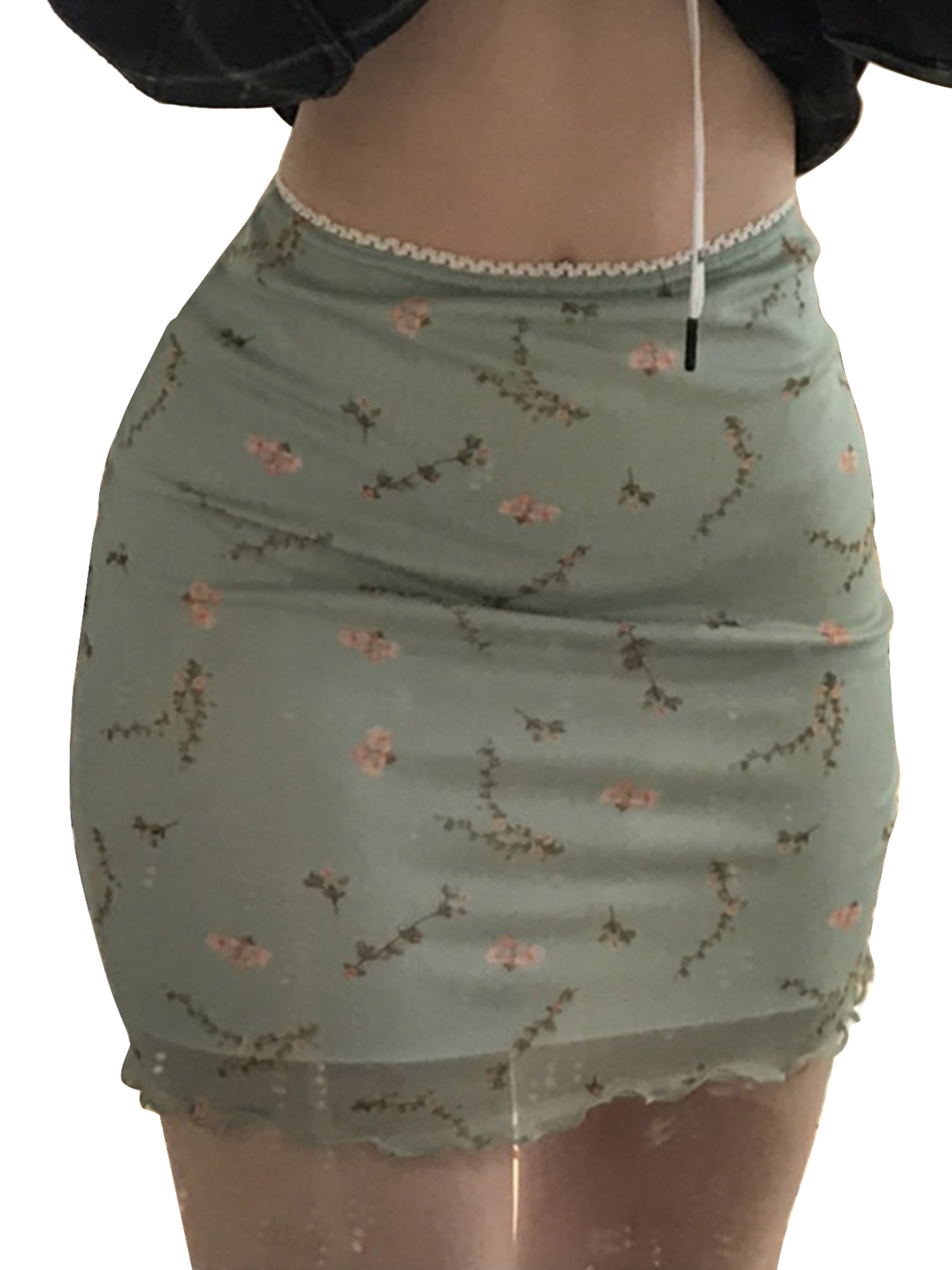 Alluring Black Mini Skirt Nicely Layered Lace Ruffles Overlaying Tight