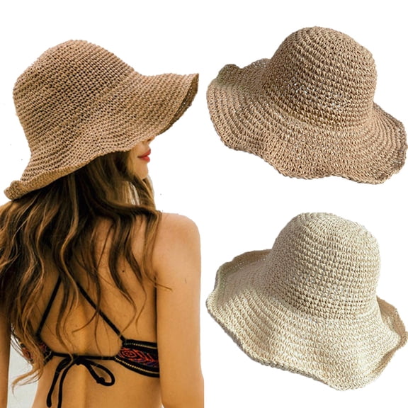 Sunisery Women Girls Straw Sun Hats Panama Straw Beach Hats Foldable Wide Brim Floppy