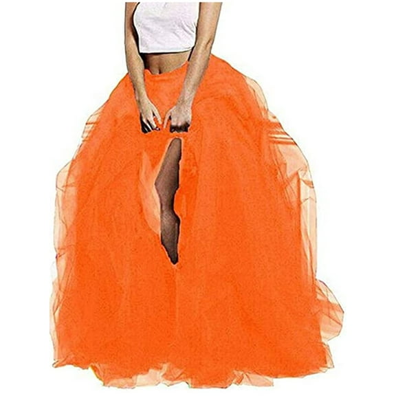Sunisery Women Hi Slit Tutu Maxi Dress Tulle Ruffle Mesh Lace Long Skirt Layered Evening Dress Wedding Night Party Skirt