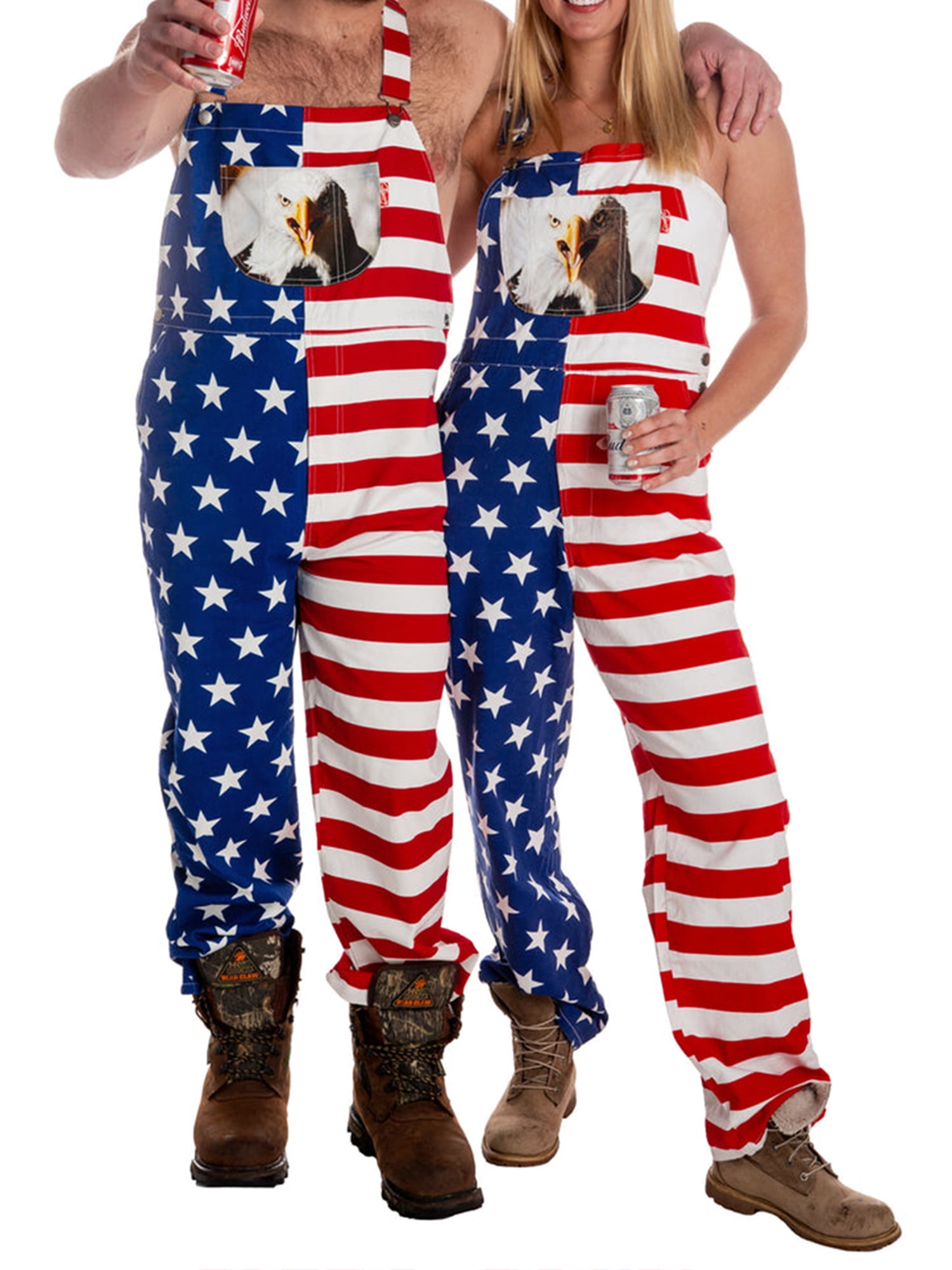 Sunisery Women Men Patriotic American Flag Bib Overalls Unisex
