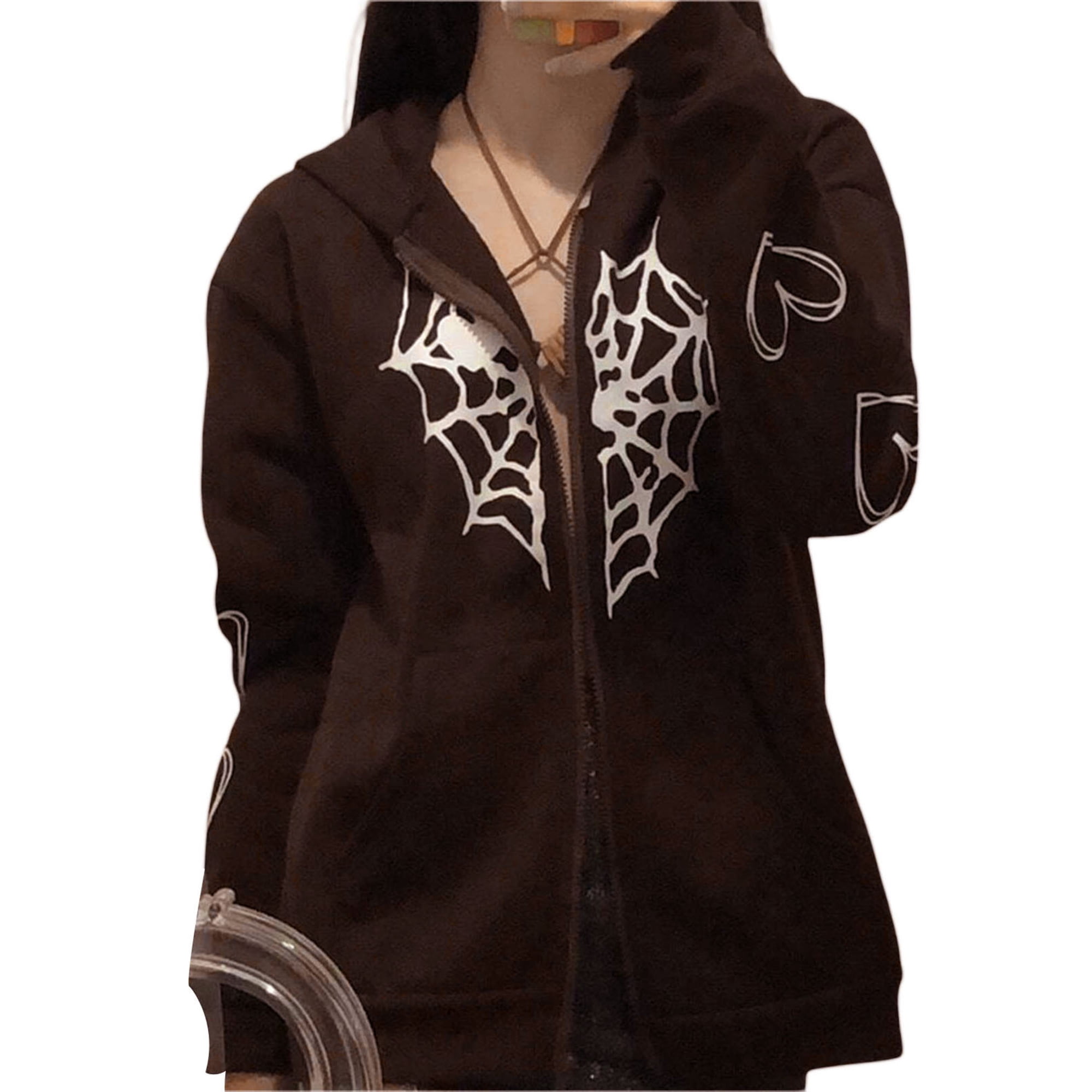 Sunisery Women Oversized Zip Up Hoodie Aesthetic Long Sleeve Heart