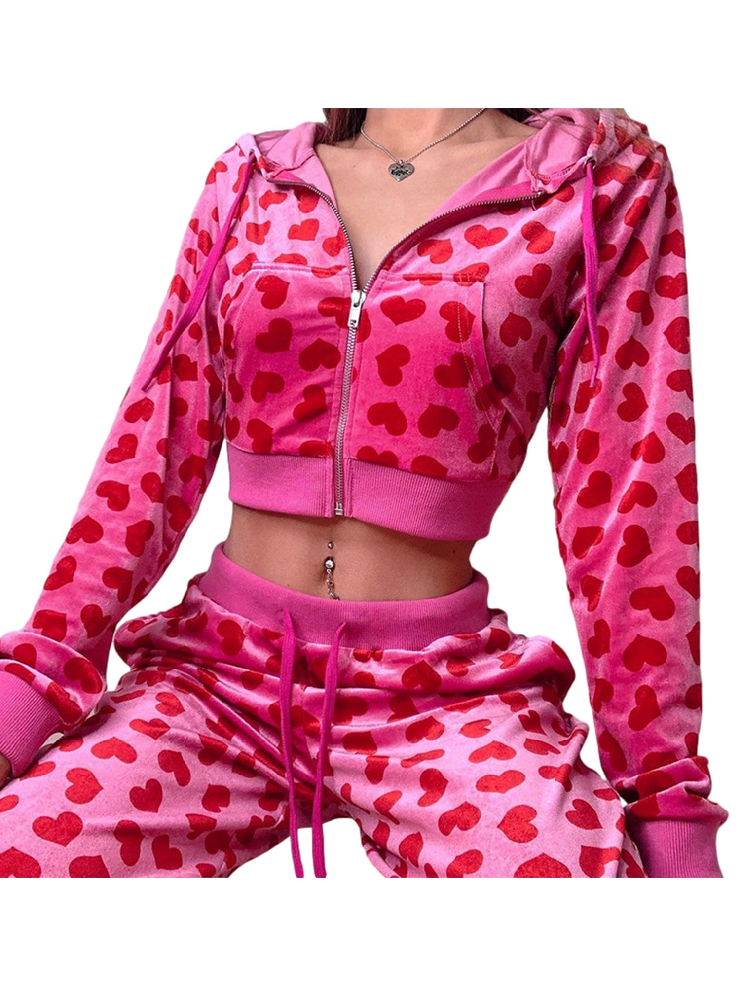 Women Pink Heart Print Sweatshirt