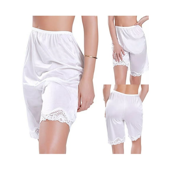 Sunisery Women Plus Size Satin Lace Safety Short Pants Skirt Under Briefs Shorts Slips Ice Silk Sleepwear Underwear