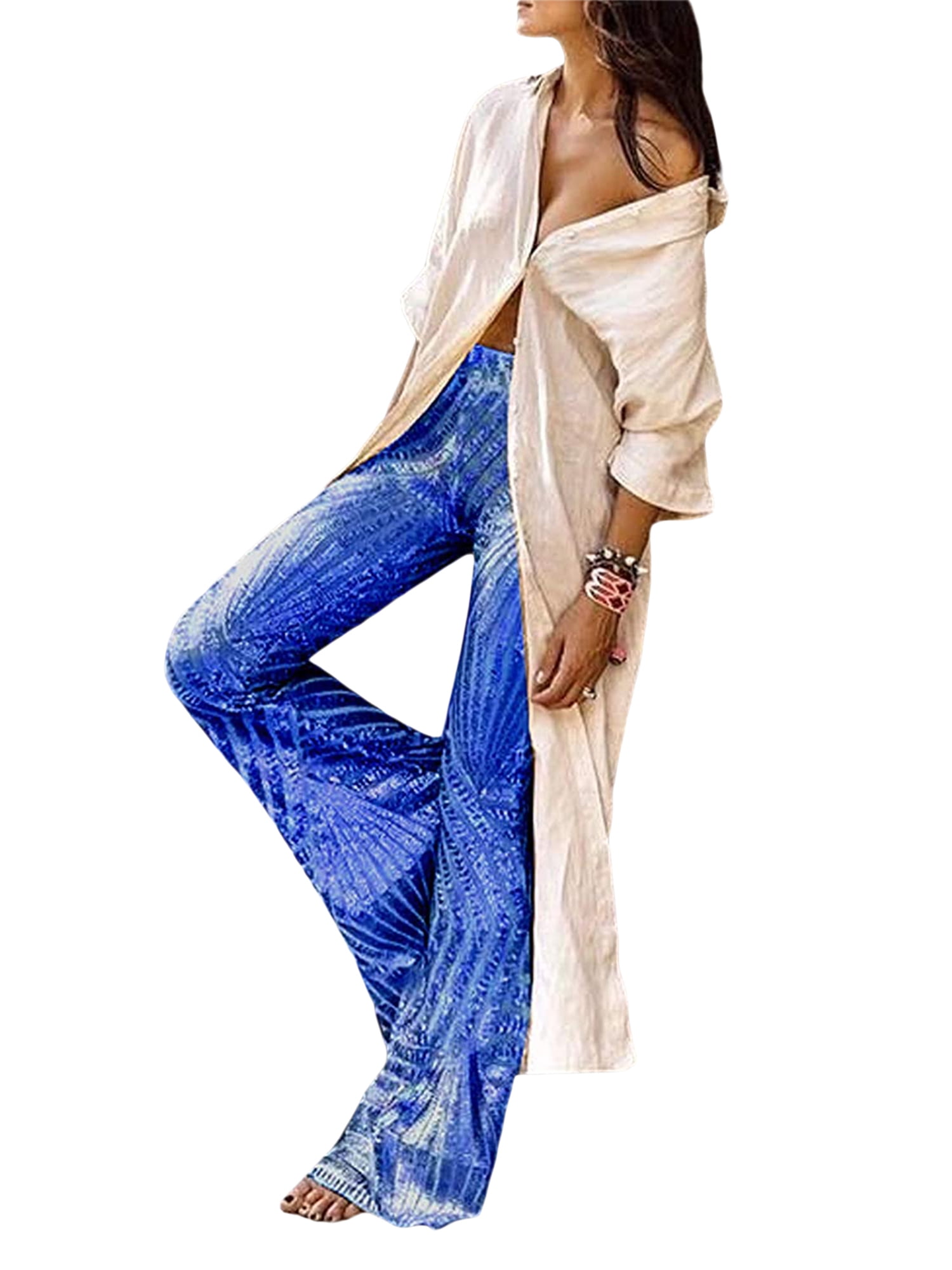 Sunisery Women Sequin Flare Pant Shiny High Waisted Bell Bottom Pants