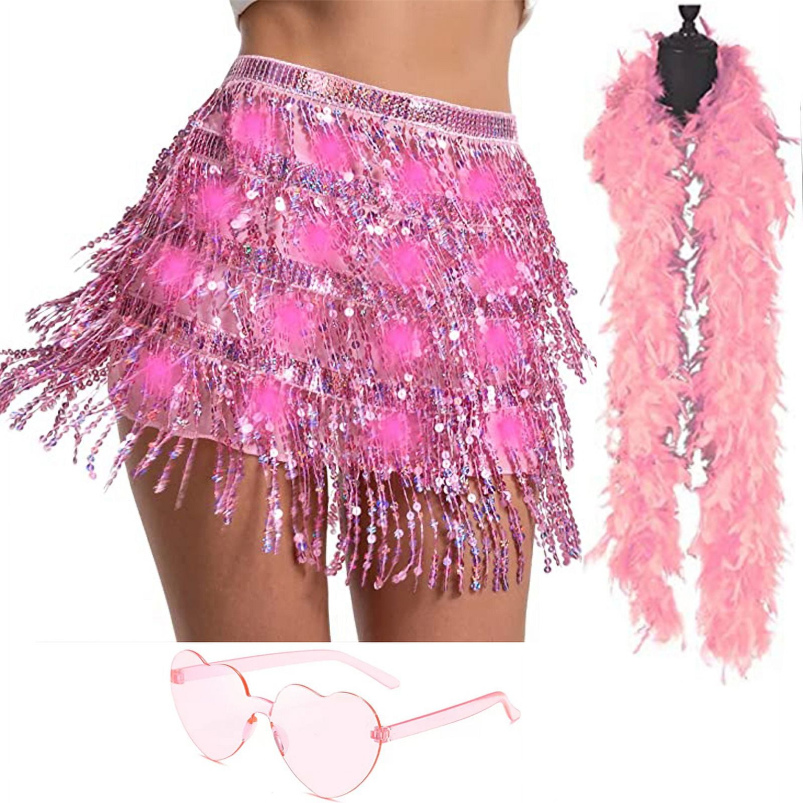 Sunisery Women Sequin Skirt Sparkle Skirt Belly Dance Hip Rave Outfits