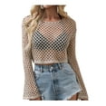 thumbnail image 1 of Sunisery Women Sexy Crochet Hollow Out Crop Top Mesh See-Through Long Sleeve Shirt Knitted Pullover Cover Up Tee, 1 of 6