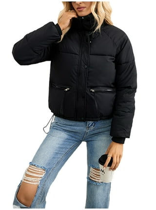Sunisery Women Winter Crop Short Down Jacket Patch Cropped Puffer Sleeve  Quilted Puffer Jackets Outwear Lightweight Coat 