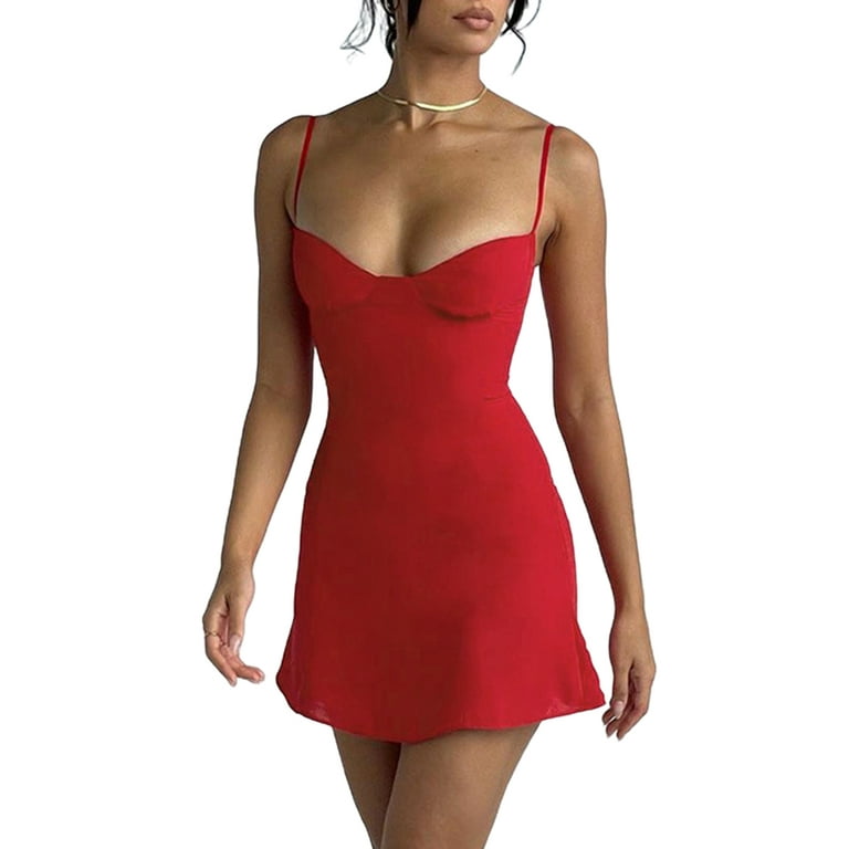 Flattering Spaghetti Strap Sweetheart Neck Slip Party Mini Dress - Red –  Trendy & Unique