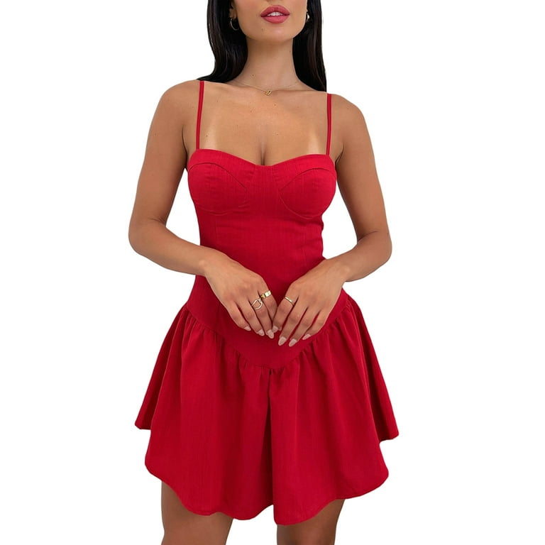 Red spaghetti store strap mini dress