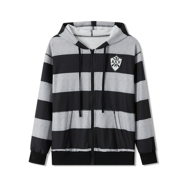 Sunisery Women Stripe Print Zip Up Hoodie Sweatshirt 90s E Girl Vintage Jacket Long Sleeve Drawstring Hoodies Streetwear Black Gray L Walmart