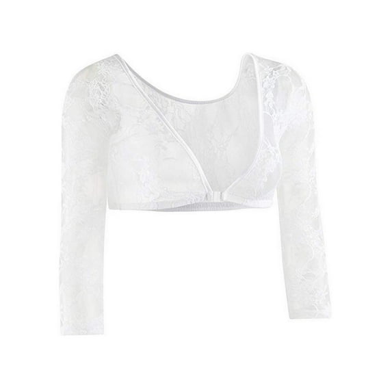 Sunisery Women Summer Sexy Blouse, Lace Sheer Deep V-Neck Long Sleeves Crop Top