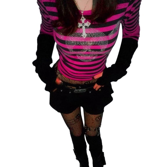 Sunisery Women Y2k Fairy Grunge Graphic T Shirts Halloween Sweatshirt Long Sleeve Crop Top Harajuku Aesthetic Vintage Goth T-Shirt