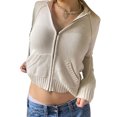 thumbnail image 1 of Sunisery Women Y2k Zip Up Hoodie Cardigan Sweater Solid Long Sleeve Drawstring Knit Hoodies Lightweight Sweatshirts, 1 of 4