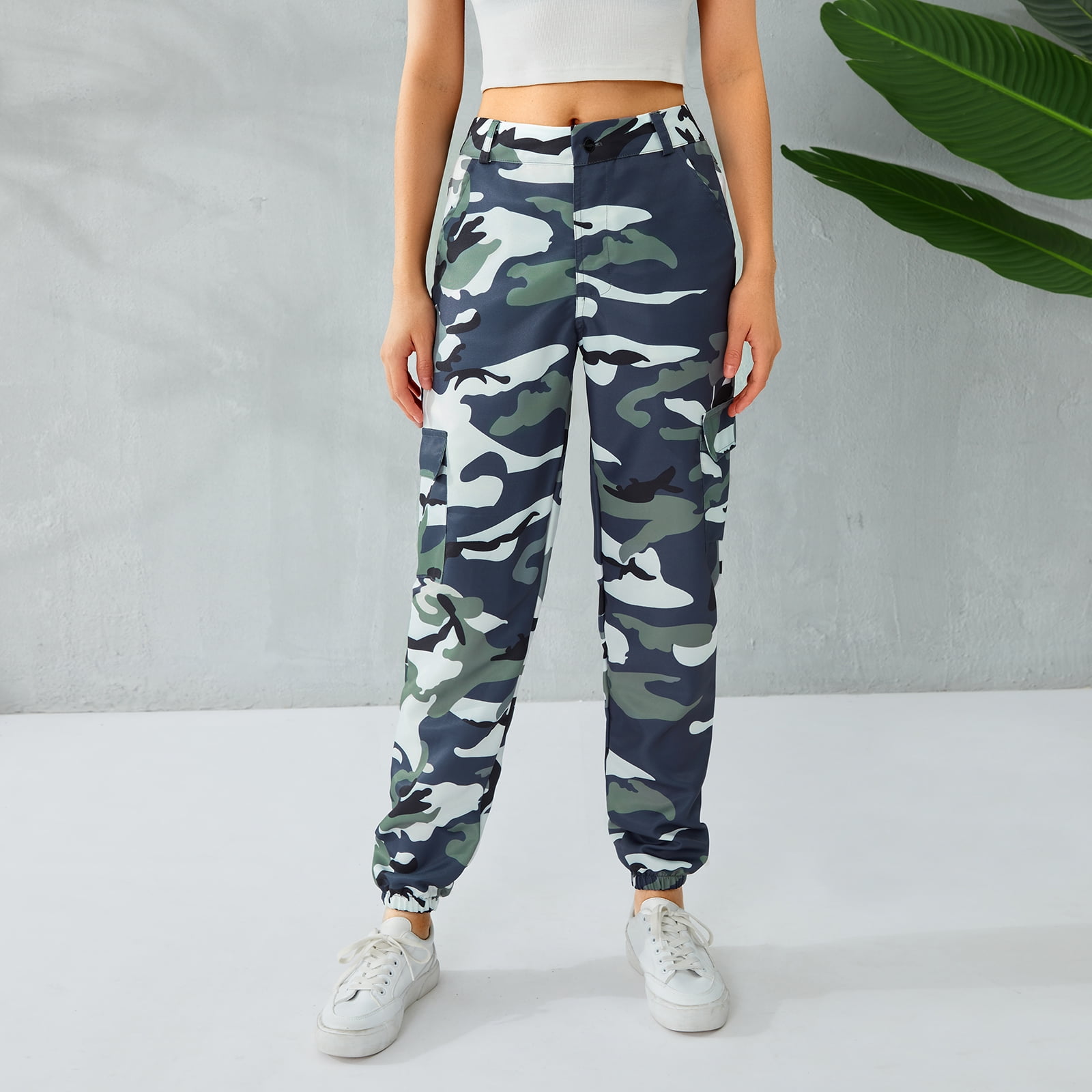 Camo high waisted joggers deals