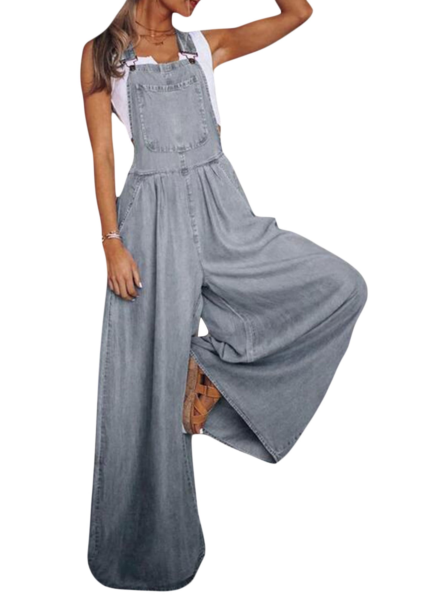 Salopette Denim Baggy Donna Fengbay – Gamba Larga, Spalline Regolabili, Tasche Multiple, Casual E Modaiola