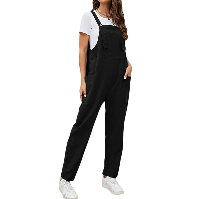 Sunisery Women's Casual Bib Overalls Adjustable Straps Baggy Jumpsuit with  Pockets 