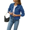 thumbnail image 1 of Sunisery Women's Denim Jacket, Long Sleeve Button Down Jean Casual Jacket with Pockets, 1 of 5