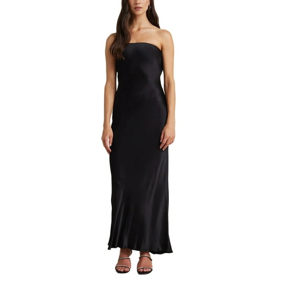 Sunisery Women's Off Shoulder Satin Maxi Dress Solid Color Cami Dress High Split Elegant Evening Party Formal Dress