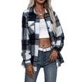 thumbnail image 1 of Sunisery Women's Plaid Shacket Jacket Flannel Long Sleeve Shirt Lapel Button Down Loose Coat with Pockets, 1 of 6