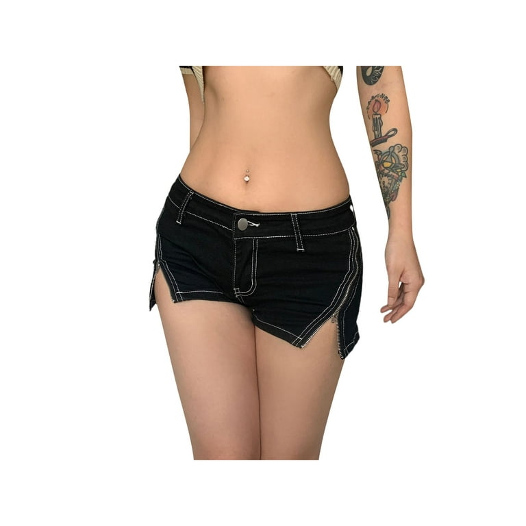 Sunisery Women's Summer Casual Low Waist Denim Jean Shorts with Smooth  Zipper Slit