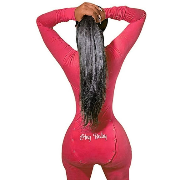 Sunisery Women's V Neck Butt Flap Pajamas Onesie Bodysuit Long Sleeve Jumpsuit