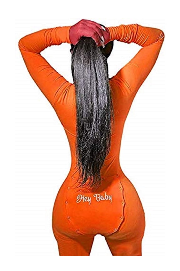 Women's V Neck Butt Flap Pajamas Onesie Bodysuit Long Sleeve Jumpsuit