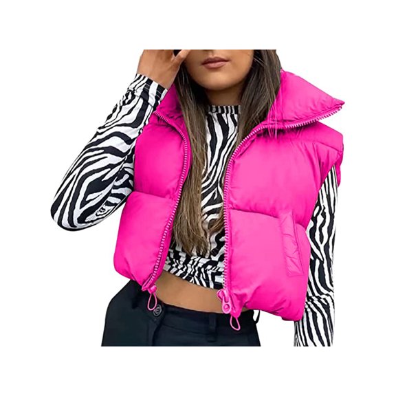 Sunisery Women's Winter Warm Crop Vest Zipper Up Lightweight Sleeveless Waistcoat High Neck Puffer Cropped Padded Jacket