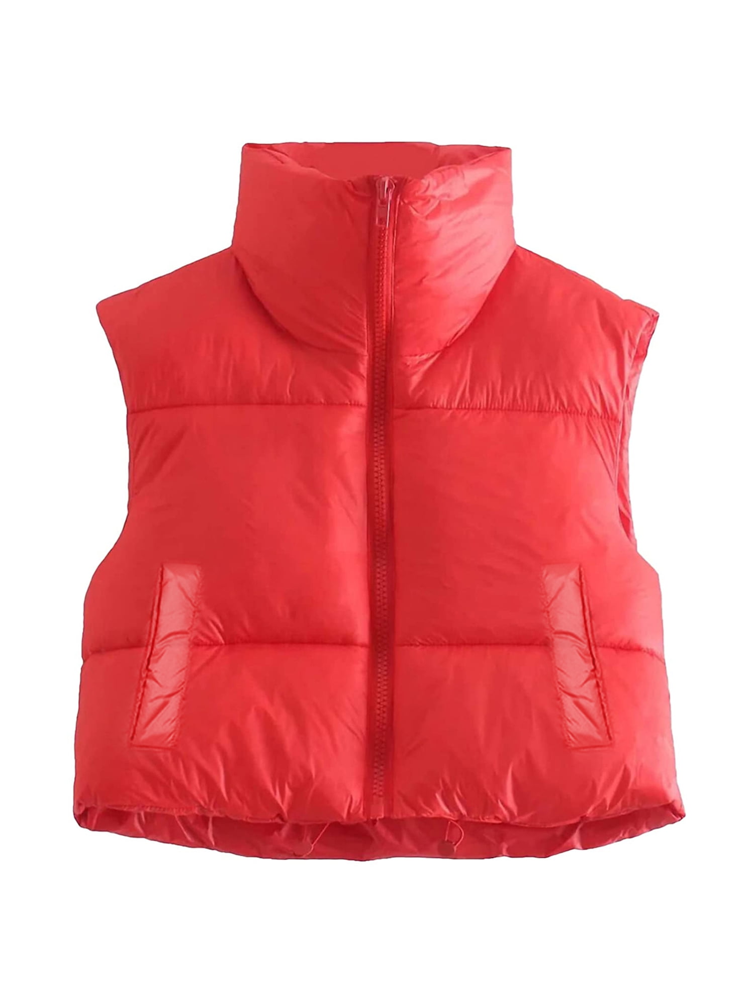 Sunisery Women's Winter Warm Crop Vest Zipper Up Lightweight Sleeveless Waistcoat High Neck