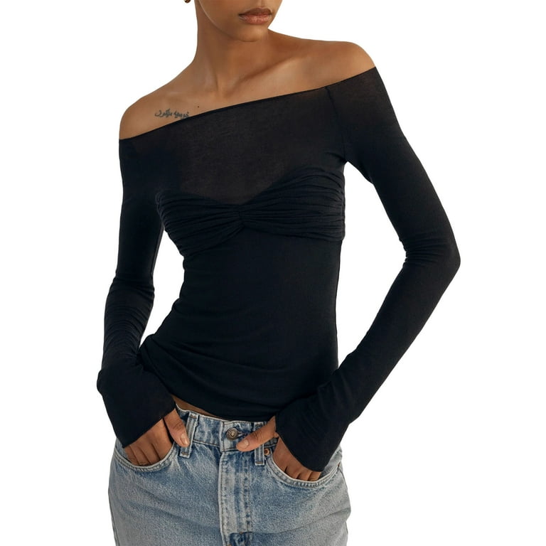 Off the shoulder tops long sleeve black new arrivals
