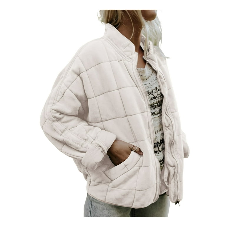Sunisery Womens Casual Dolman Quilted Jackets Loose Drop Shoulder  Lightweight Coat Warm Winter Outwear 