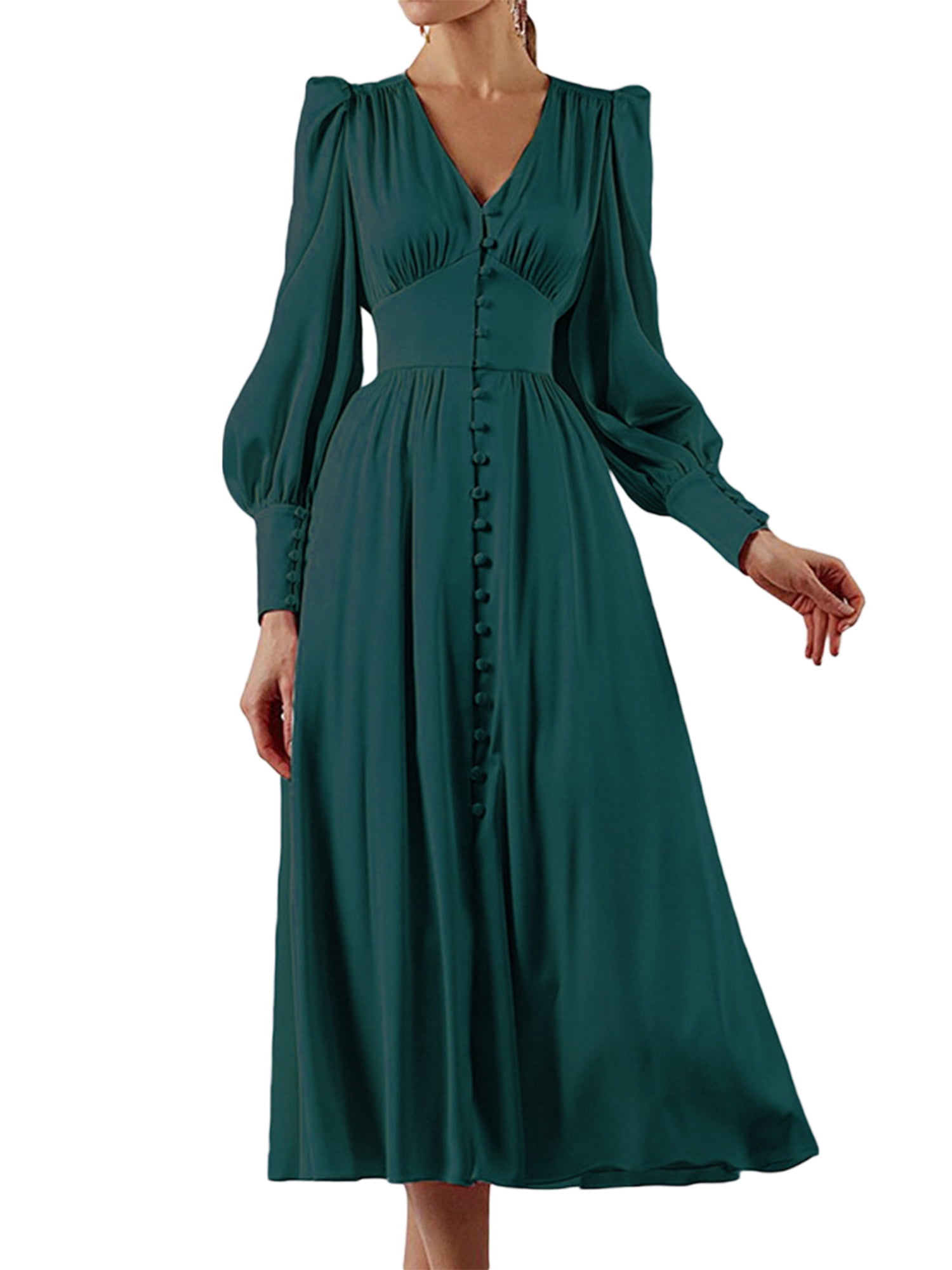Sunisery Womens Elegant Maxi Dress Deep V-neck Satin One Piece Formal Dress for Wedding Cocktail Evening